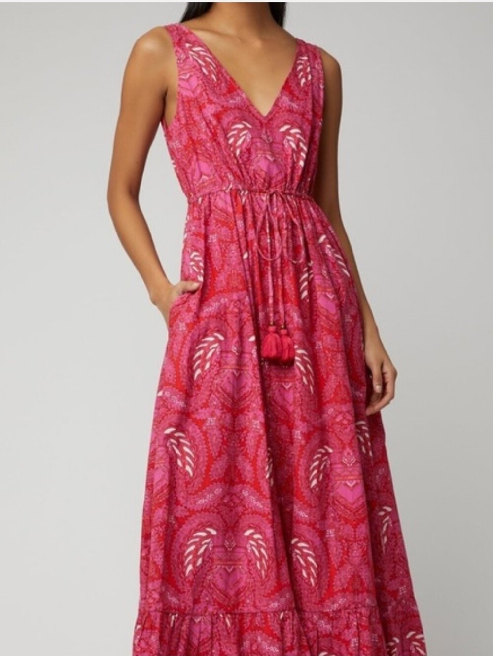 Figue Indira  Pink Cotton Leaf Print Maxi Dress Size XL